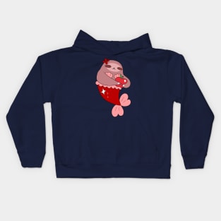 Red Apple Mermaid Sloth Kids Hoodie